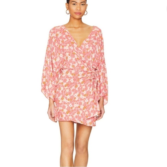 NWT L*Space Pfiefer Dress in When In Bloom pink white orange floral mini wrap - Picture 1 of 13
